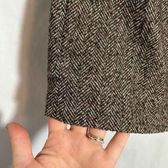 ANA Womens Herringbone Tweed Wool Blend Skirt 12 Brown Mini A-Line Preppy Twee - Picture 5 of 8